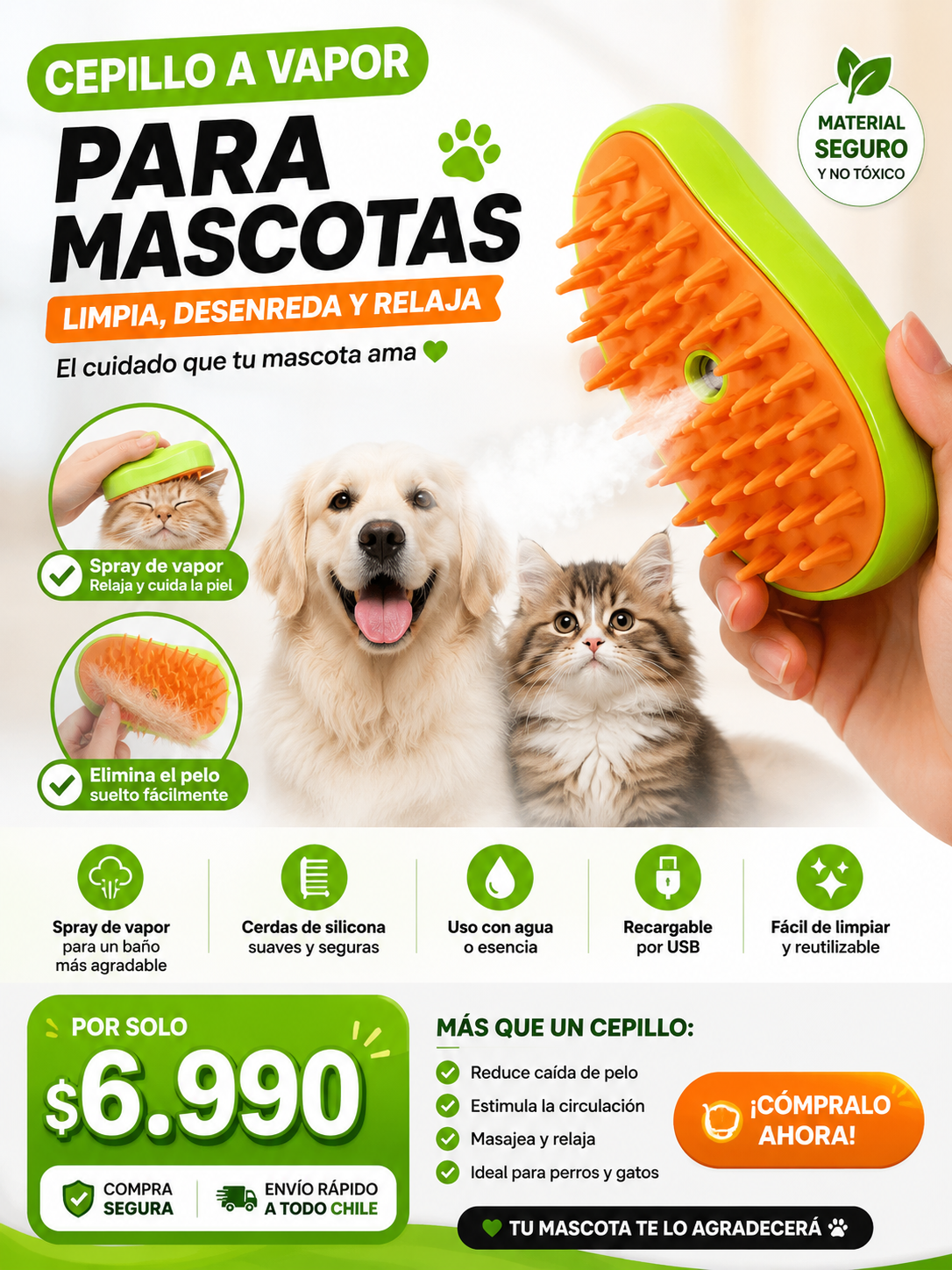 Cepillo Vapor LIMPIA DESINFECTA Y RELAJA