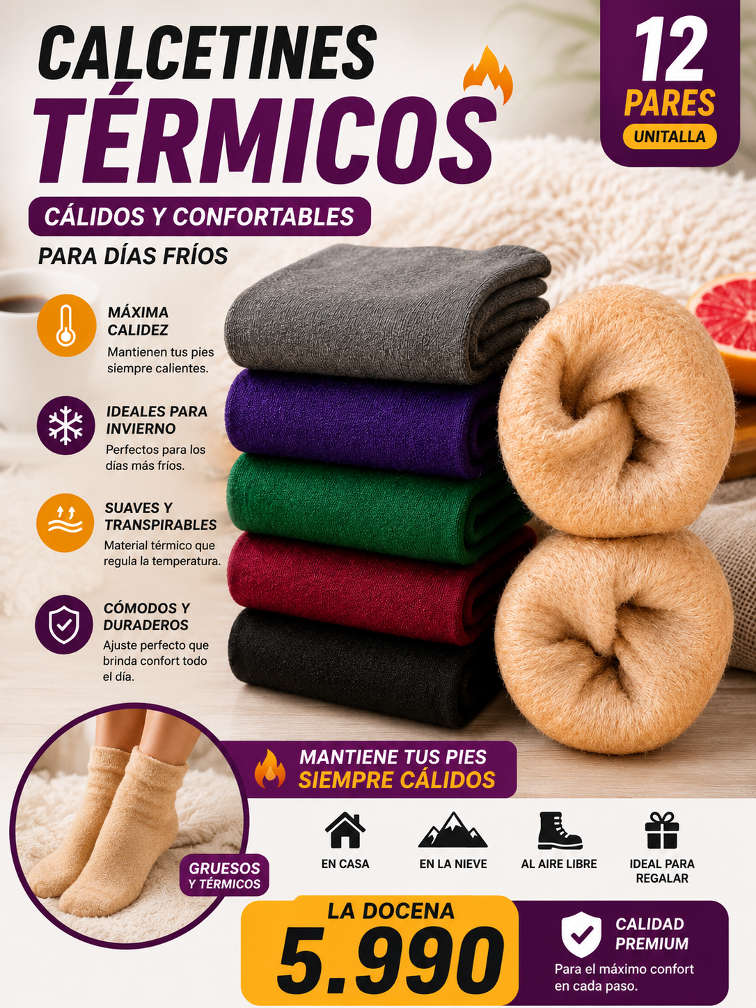 12 PARES CALCETINES TÉRMICOS