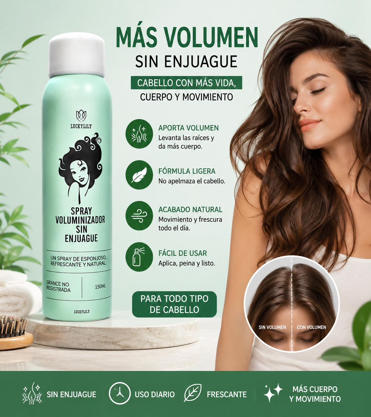 Spray Voluminizador Sin Enjuague 150 ml 🌿✨