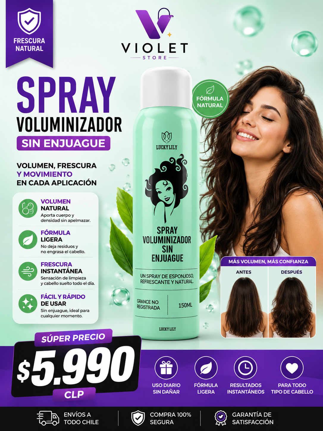 Spray Voluminizador Sin Enjuague 150 ml 🌿✨
